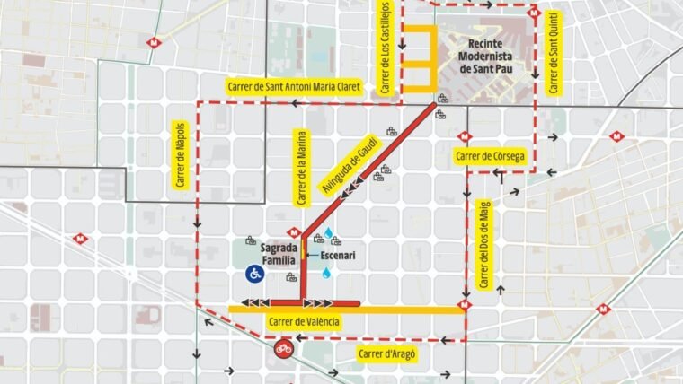 Cómo moverte por Barcelona en metro ante los cortes masivos por el Tour de Francia Mapa de cortes de tráfico Sagrada Familia de Barcelona por el Tour de Francia