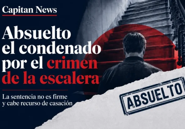 Imagen que muestra el titular de Absuelto el condenado por el crimen de la escalera que se produjo en Lorca