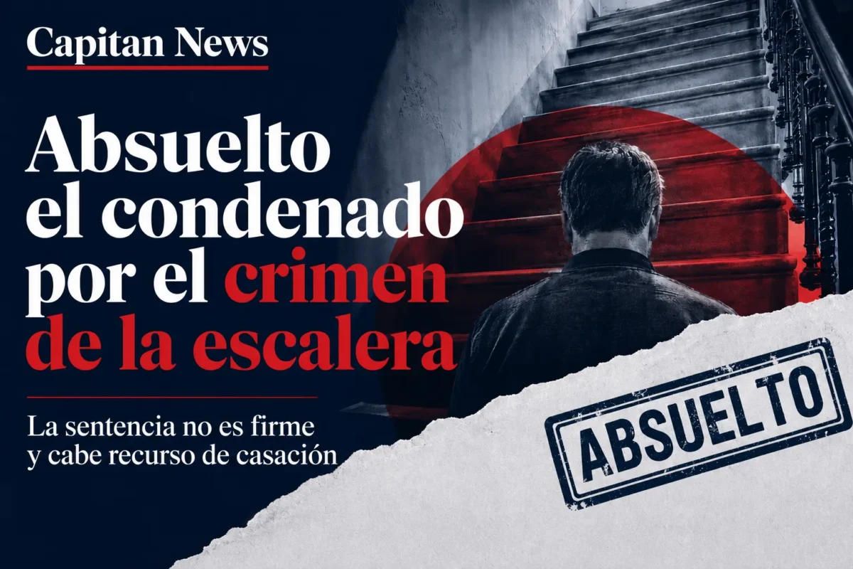 Imagen que muestra el titular de Absuelto el condenado por el crimen de la escalera que se produjo en Lorca