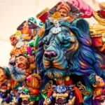 Imagen que muestra una falla en Valencia llena de colores y figuras