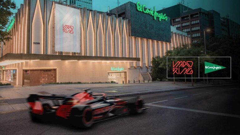 El Corte Inglés se mete en la Fórmula 1 y montará una Fan Zone gigante en Castellana Imagen de un coche de Fórmula 1 representando la gestión de El Corte Inglés como patrocinador de la Fan Zone