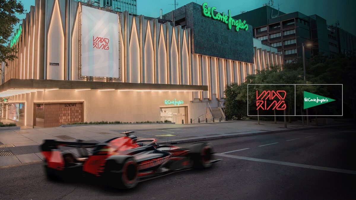 Imagen de un coche de Fórmula 1 representando la gestión de El Corte Inglés como patrocinador de la Fan Zone