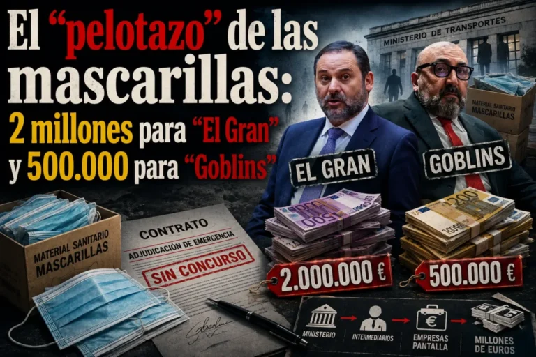 Imagen que muestra el titular de El pelotazo de las mascarillas de Abalos y Koldo
