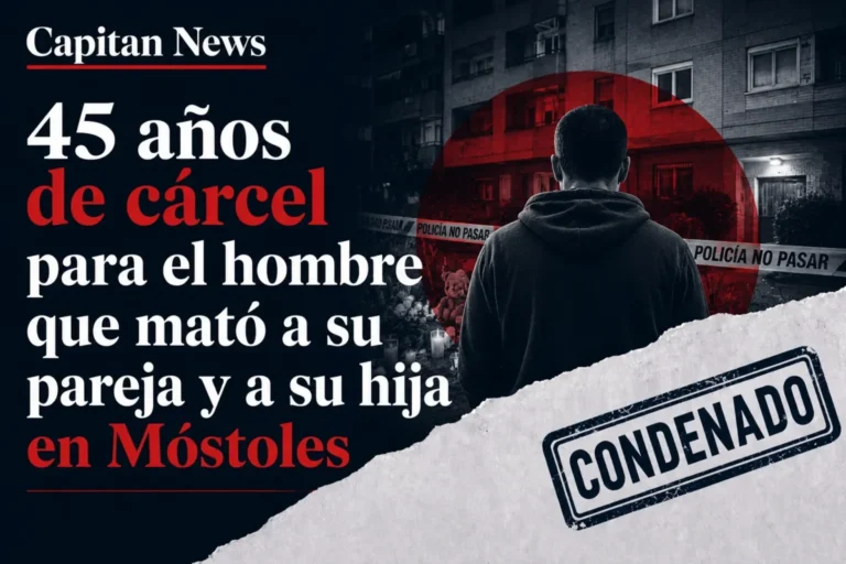 Imagen que muestra un titular sobre el crimen de móstoles y los 45 años de condena