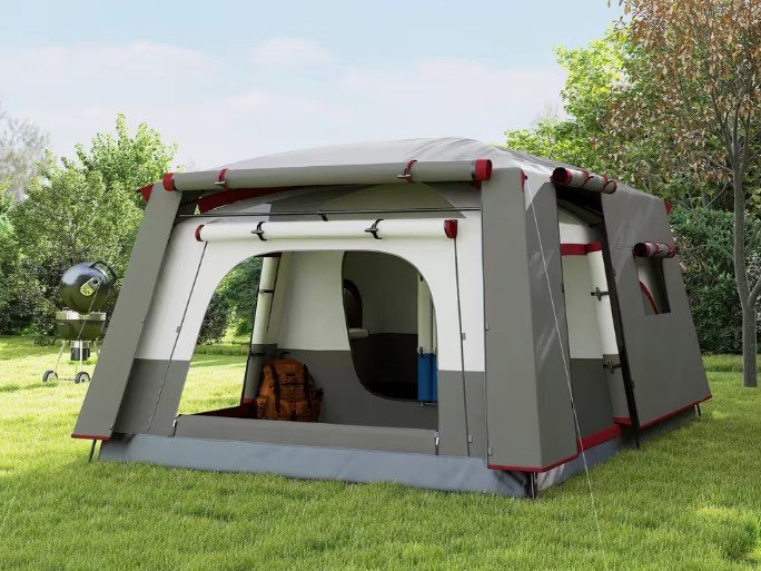 Las mejores tiendas de campaña para festivales de verano: opciones para todos los bolsillos Imagen exterior de la tienda de campaña completamente montada Outsunny para 6 personas