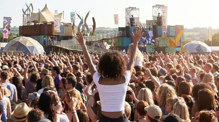 Multitud disfrutando del festival Primavera Sound. Recreación digital.