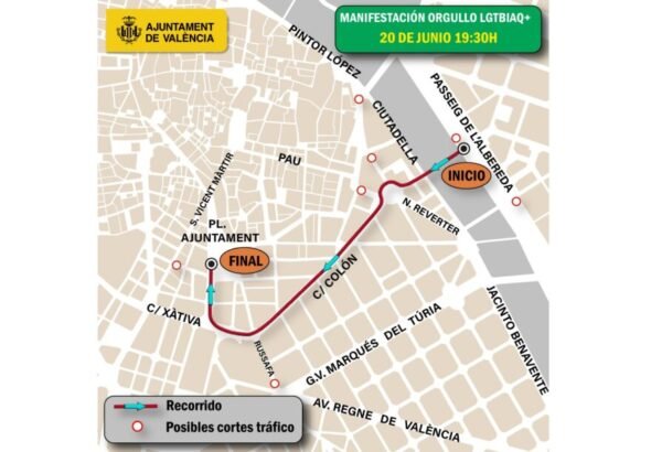 Mapa de cortes de tráfico por la celebración del día del Orgullo