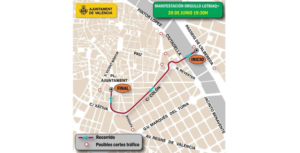 Mapa de cortes de tráfico por la celebración del día del Orgullo