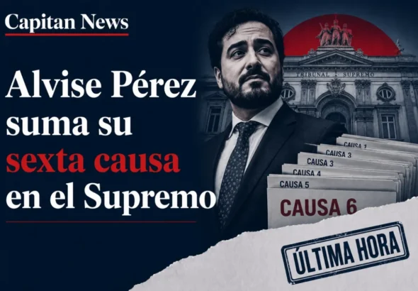 Alvise Pérez es una imagen de portada de capitannews que muestra el titular de su sexta causa abierta
