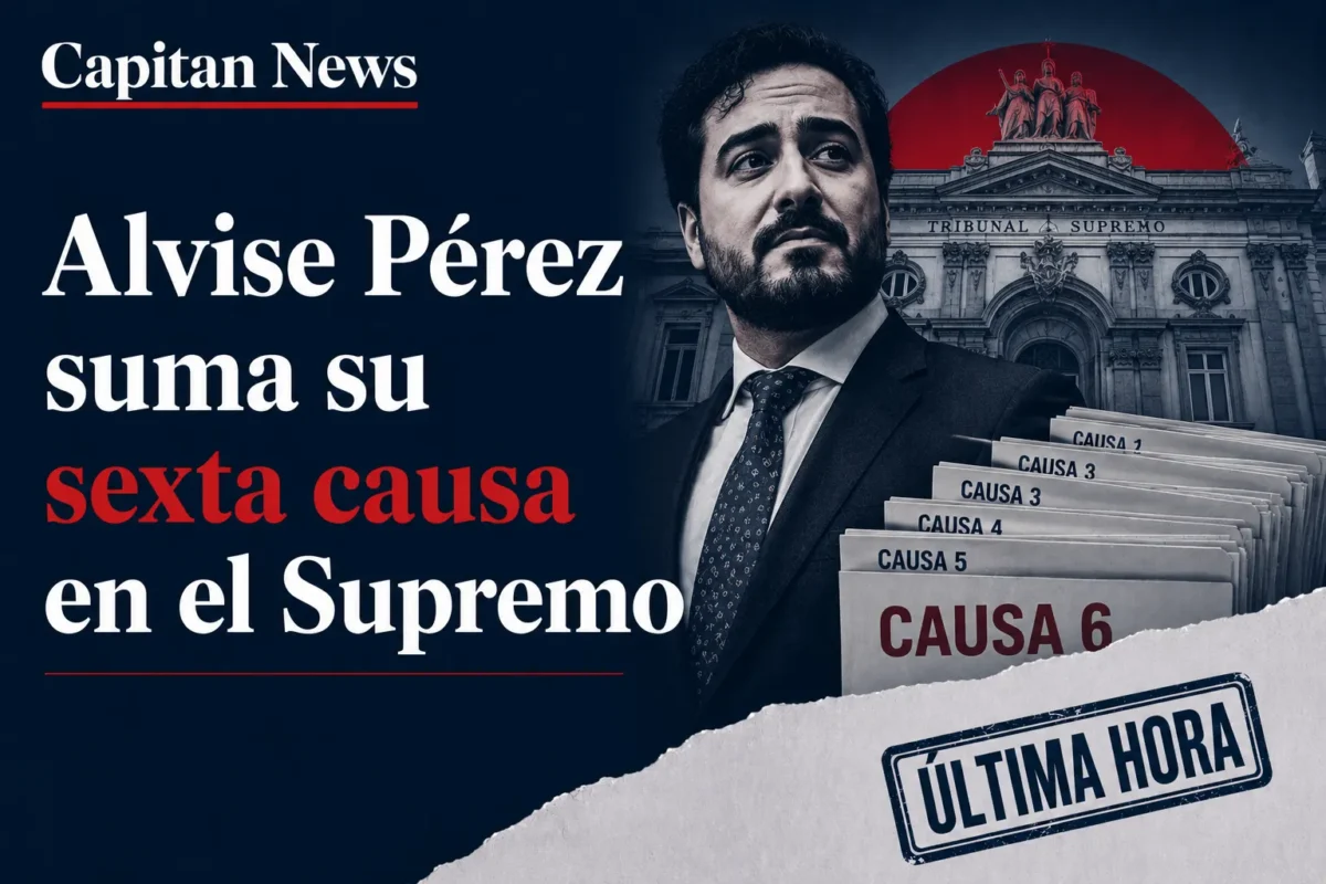 Alvise Pérez es una imagen de portada de capitannews que muestra el titular de su sexta causa abierta