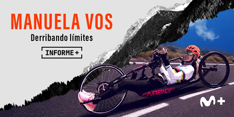 Tres maillots arcoíris y una caída casi mortal: la historia de Manuela Vos en Movistar Plus Cartel oficial del documental de Manuela Vos en Movistar Plus