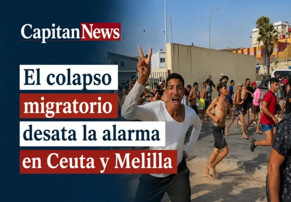 En Ceuta y Melilla la crisis migratoria ha desatado una oleada de entradas sin precedentes, como muestra el titular de la imagen