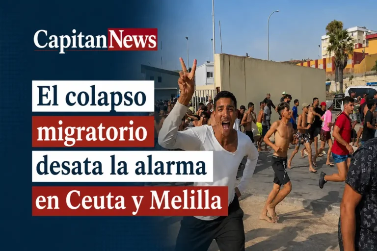 En Ceuta y Melilla la crisis migratoria ha desatado una oleada de entradas sin precedentes, como muestra el titular de la imagen