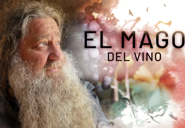 Cartel oficial de El Mago del Vino, con la imagen de Raúl Pérez en primer plano.