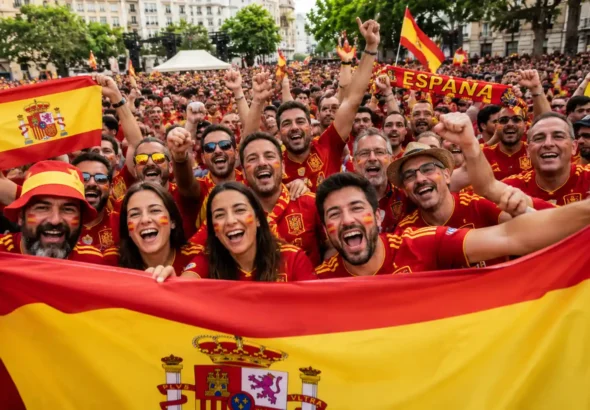 La final del mundial ha dejado en Valencia datos curiosos sobre el agua. El consumo bajó hasta que llegó el gol. La imagen muestra todas las personas en Valencia celebrando el triunfo de España.