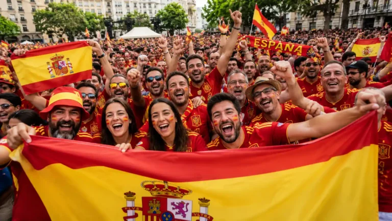 La final del mundial ha dejado en Valencia datos curiosos sobre el agua. El consumo bajó hasta que llegó el gol. La imagen muestra todas las personas en Valencia celebrando el triunfo de España.