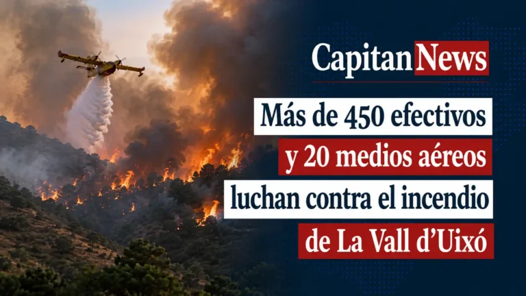 El incendio de la Vall de Uxó continua descontrolado y se dirige hacía el interior donde la población ya ha sido desalojada como muestra el titular de la imagen