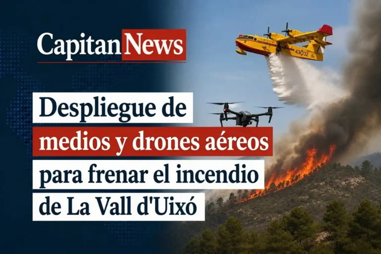 En La Vall de Uxó se han desplegado 25 medios aéreos para tratar de parar el incendio que sola la Sierra de Espadán como muestra el titular