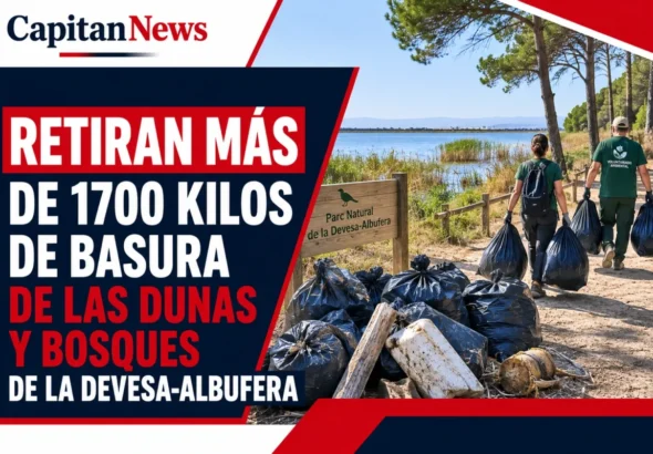 La limpieza de L'Albufera manual se convierte en un éxito retirando más de 1700 kilos de basura. Así lo muestra el titular de la imagen.