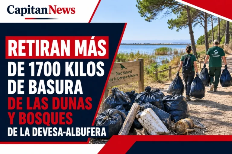 La limpieza de L'Albufera manual se convierte en un éxito retirando más de 1700 kilos de basura. Así lo muestra el titular de la imagen.