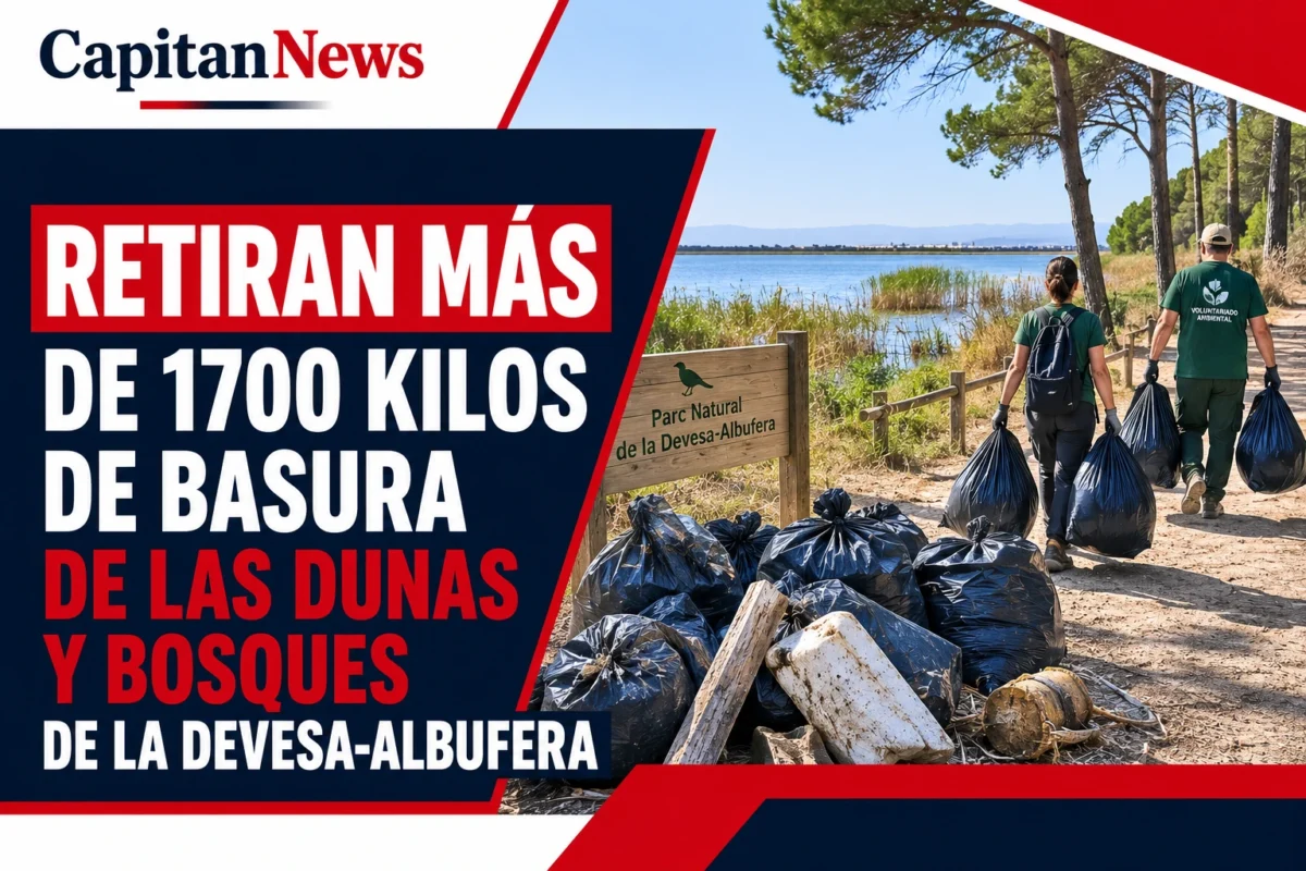 La limpieza de L'Albufera manual se convierte en un éxito retirando más de 1700 kilos de basura. Así lo muestra el titular de la imagen.