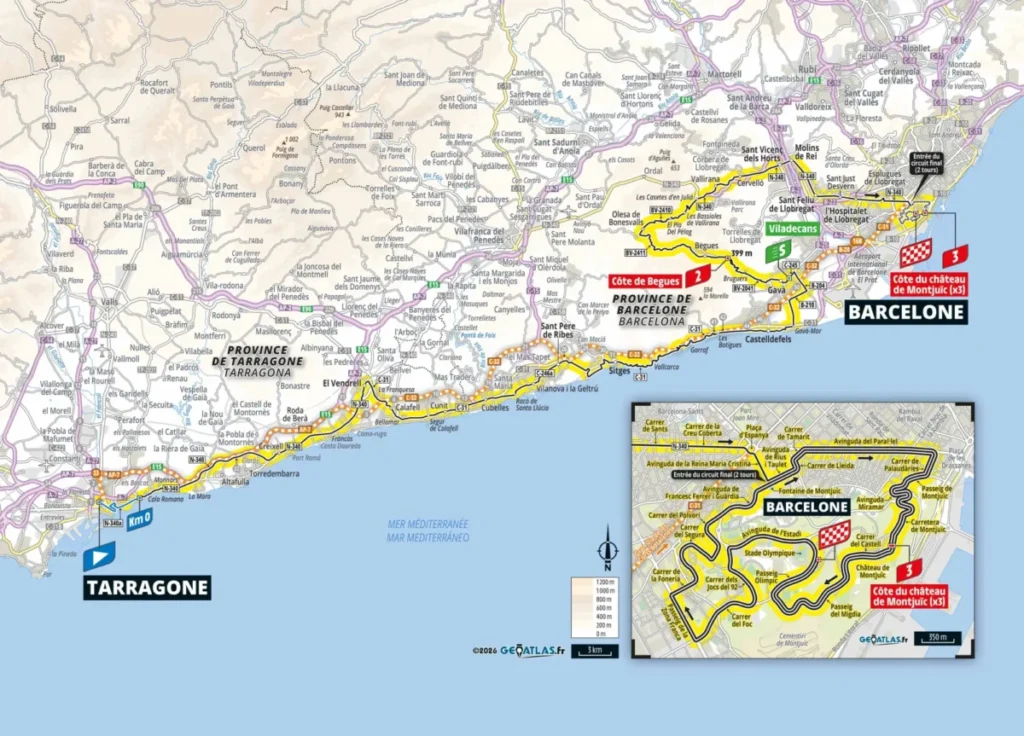 Guía completa para ver la etapa 2 del Tour de Francia 2026: el mapa de Tarragona a Barcelona Mapa del recorrido de la segunda etapa del Tour de Francia Tarragona-Barcelona