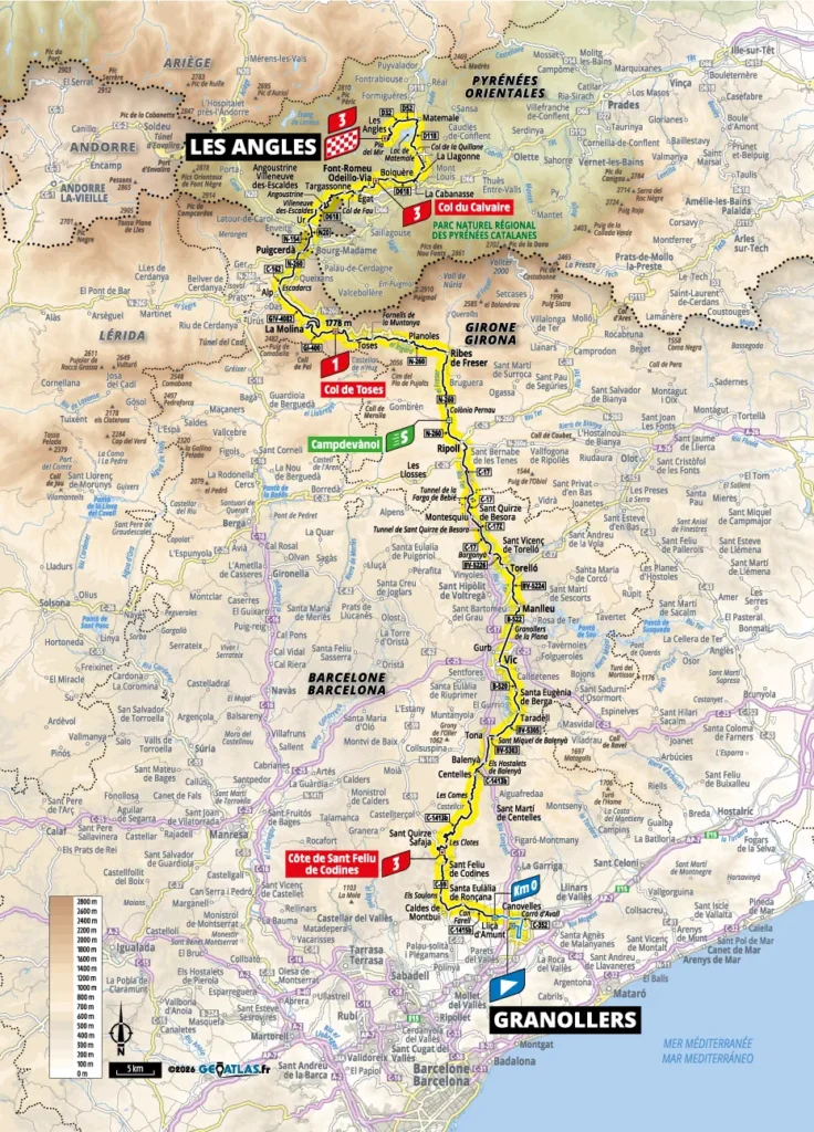 Guía de la etapa 3 del Tour de Francia: entre Granollers y Les Angles El Tour de Francia, mapa de la etapa 3 en Cataluña