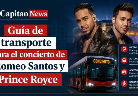 Romeo Santos y Prince Royce actuarán en Madrid el 25 de julio, y como muestra el titular de la imagen, la información del transporte y tráfico aquí