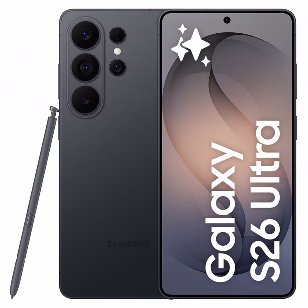 La letra pequeña del último duelo tecnológico: menos promesas y más potencia en el bolsillo Imagen que muestra el Samsung Galaxy S26 Ultra vista posterior y delantera