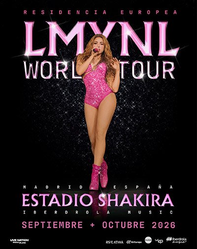 El regreso de Shakira a España: 12 shows en Iberdrola Music y entradas desde 73,50 euros Imagen del cartel oficial de los conciertos de Shakira en Madrid