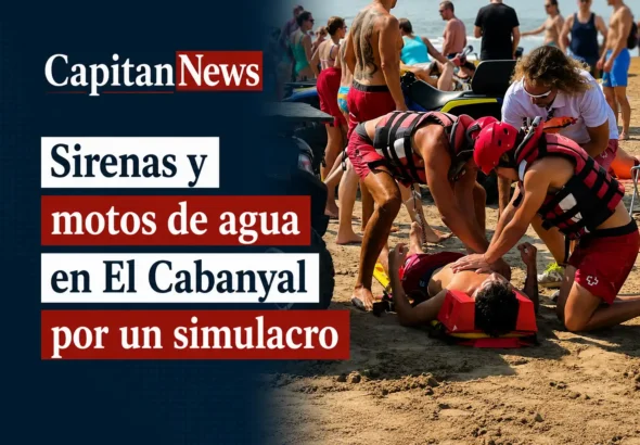 Un simulacro de emergencia en la playa del Cabanyal de Valencia, como muestra el titular de la imagen