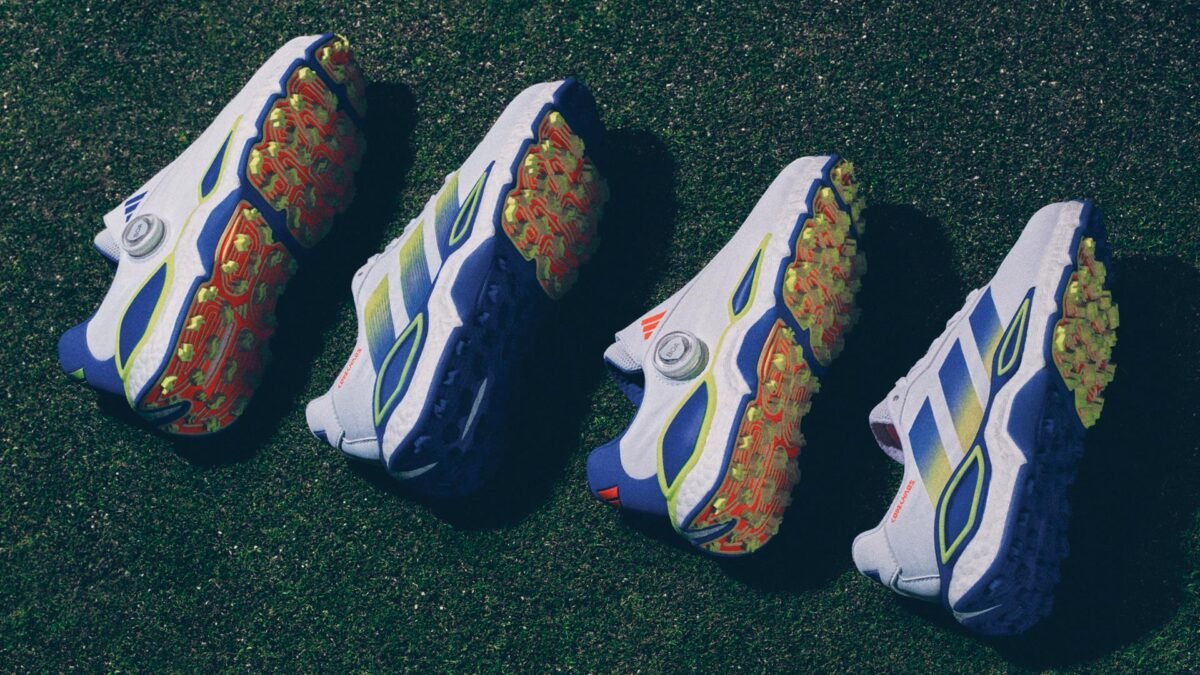 Imagen que muestra las 4 opciones diferentes de las nuevas adidas CODECHAOS 27 para golf sin tacos