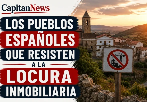 El alquiler y la compra se vuelven imposibles en la ciudad. La imagen muestra el titular de los pueblos españoles que resisten a la locura inmobilaria. Recreación digital.