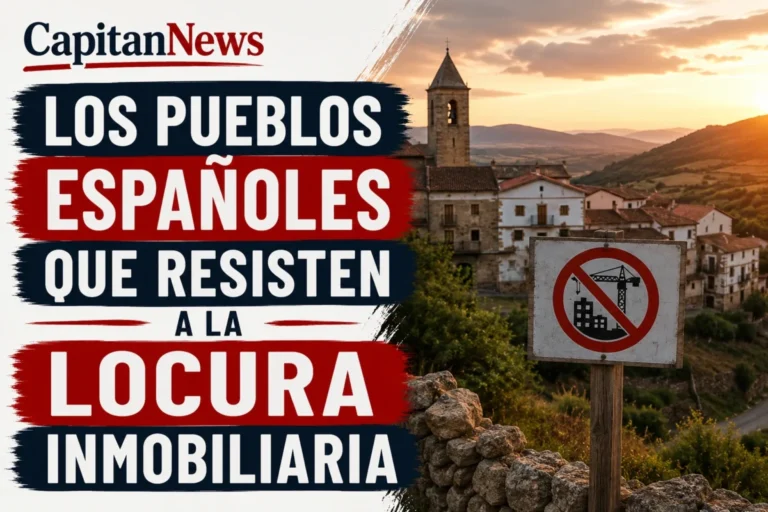 El alquiler y la compra se vuelven imposibles en la ciudad. La imagen muestra el titular de los pueblos españoles que resisten a la locura inmobilaria. Recreación digital.