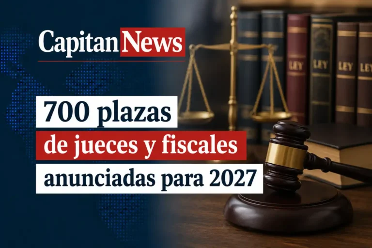 Las plazas para jueces y fiscales aumentarán hasta 700 para el año 2027 como muestra el titular de la imagen