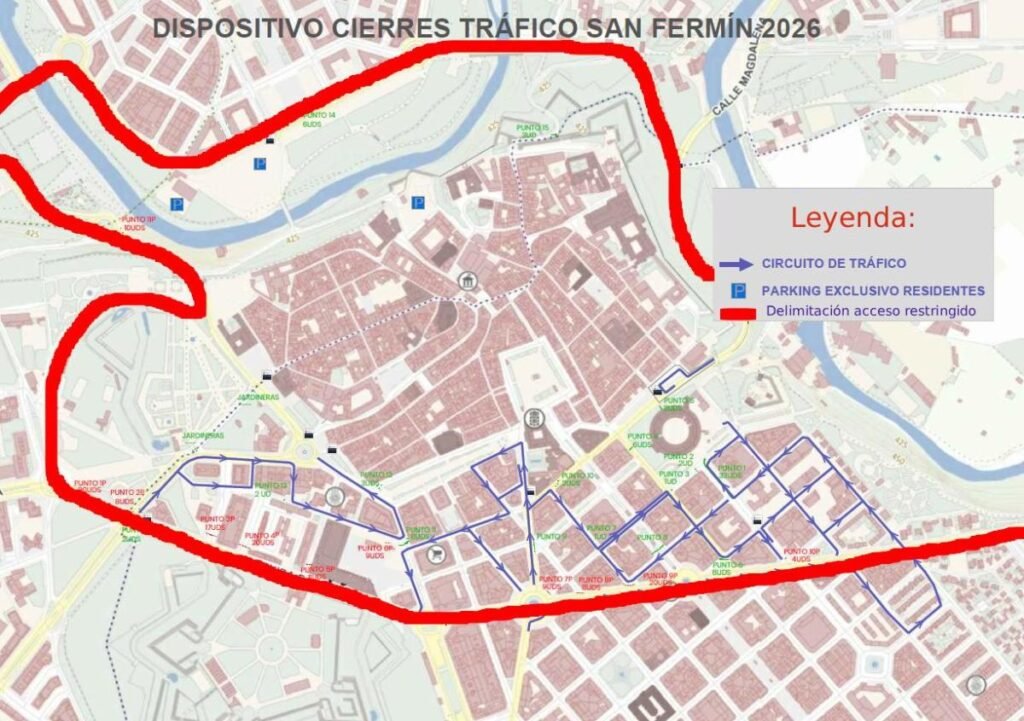 Guía de tráfico en San Fermín 2026: horarios y restricciones Guía de tráfico en San Fermín 2026: horarios y restricciones