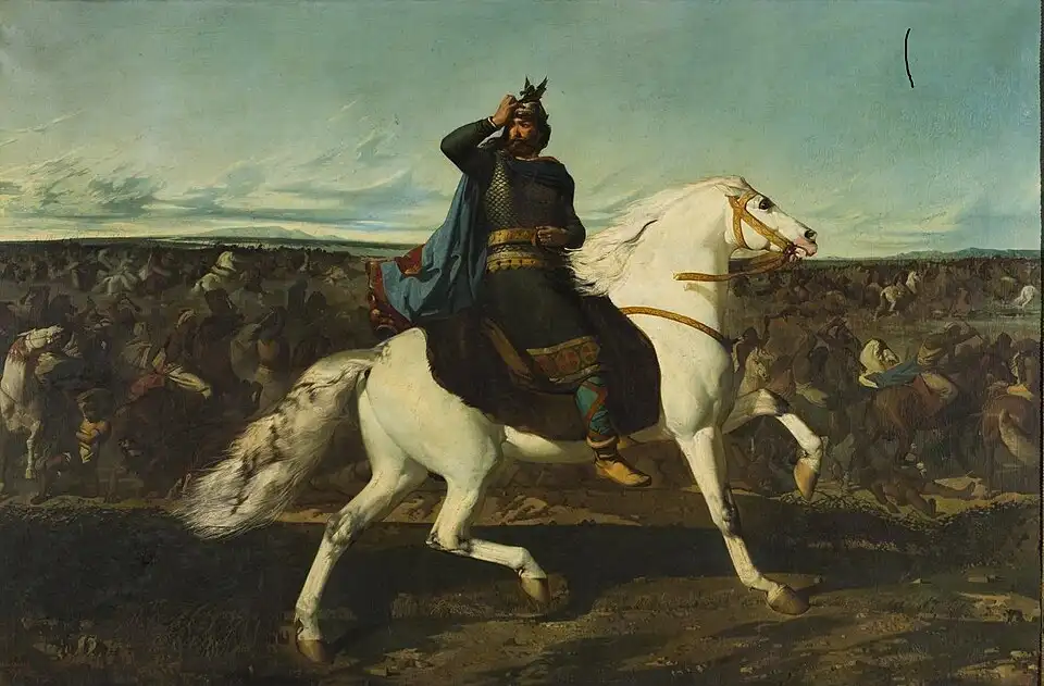 Imagen que muestra a Don Rodrigo, último rey visigodo, en la batalla de Guadalete 