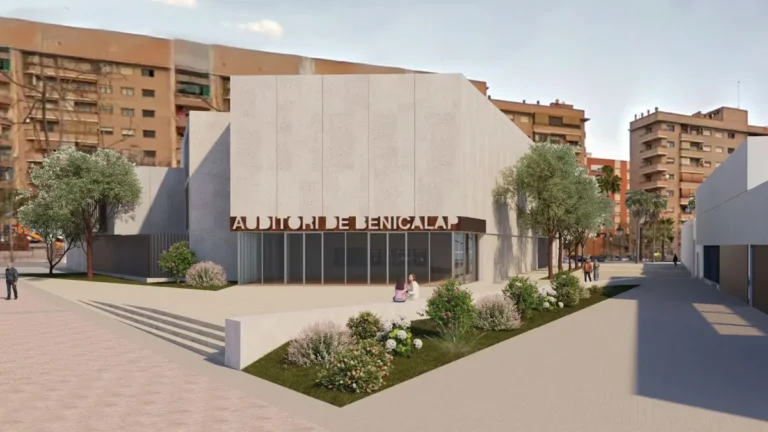 Auditori Benicalap Valencia en una recreación del futuro centro musical y su entorno urbano