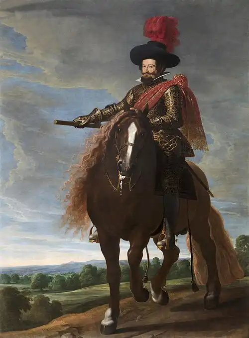 Retrato ecuestre del Conde-Duque de Olivares montando a caballo.