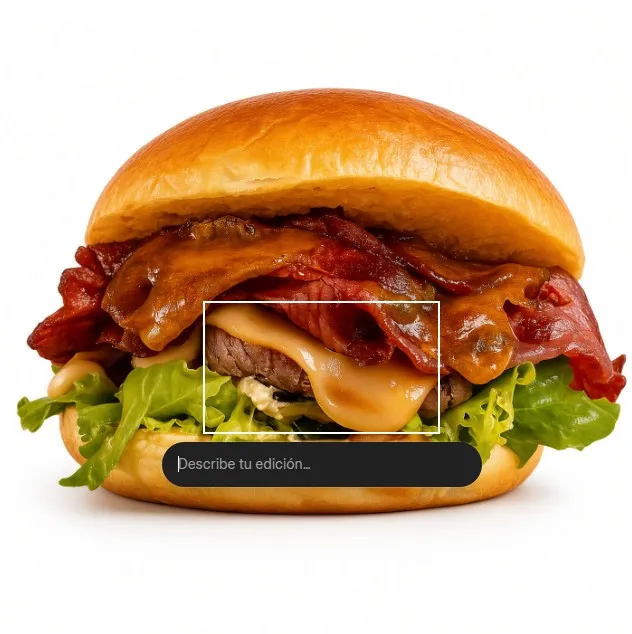 Imagen de Grok Imagine 2 que muestra como selecciona el detalle de un ingrediente de la hamburguesa para editar