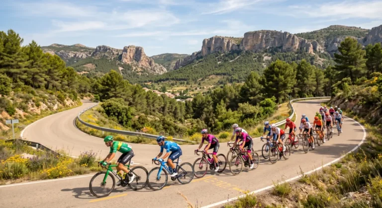 Imagen de La Vuelta 2026 en la etapa 10, con los ciclistas circulando por la carretera. Recreación.