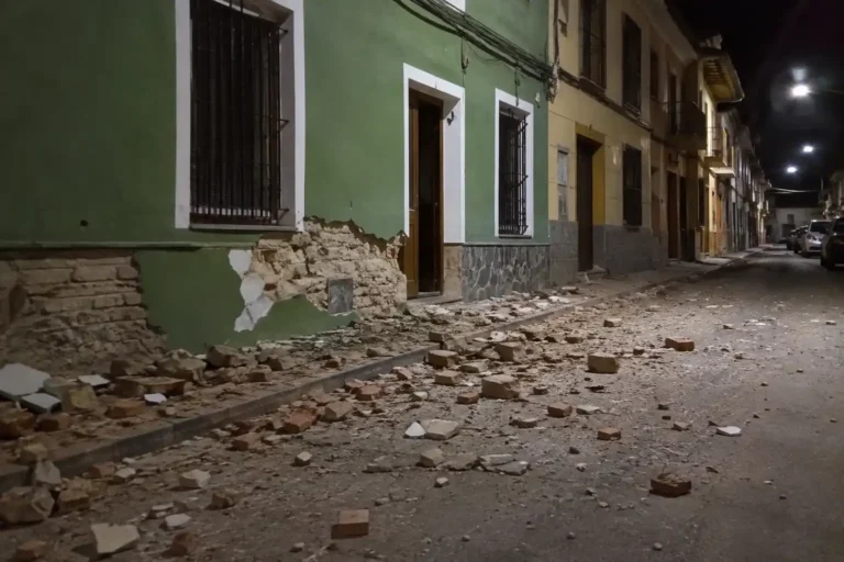 El terremoto deja la imagen de una calle en Granada llena de escombros por los daños materiales. Recreación digital.