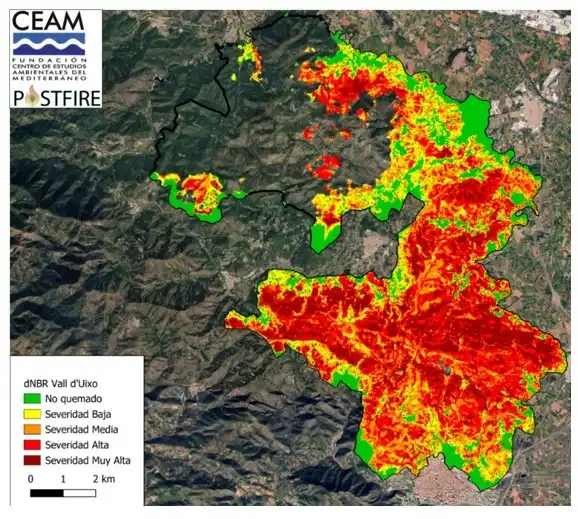 Imágenes del satélite tras el incendio de la vall de uxo.