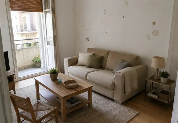 Nuevas ayudas por okupación en Valencia. Vista de una vivienda con desperfectos en el salón.