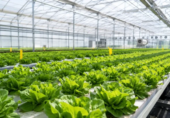 Cultivo de lechugas en invernadero para producir proteínas destinadas a la carne vegetal