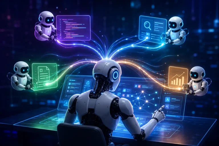 Imagen que simula el trabajo de los agentes de chatgpt 5.6 simultaneamente.