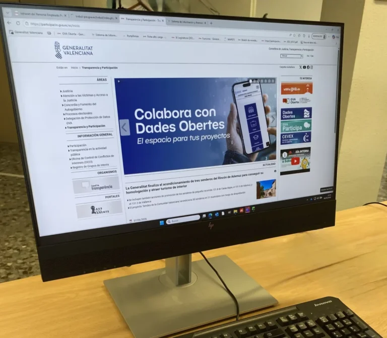 Dades obertes, pantalla del portal de la Generalitat Valenciana con el espacio Colabora