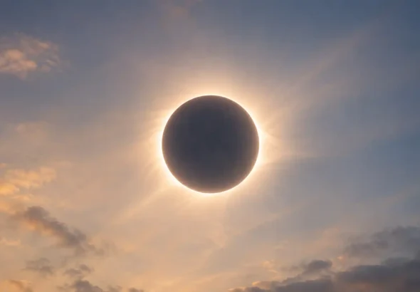 El eclipse tiene un horario similar en toda España. La imagen , muestra un eclipse de sol total recreado.