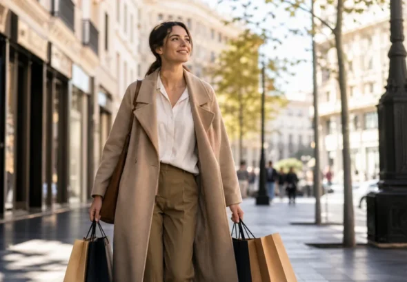 Madrid impulsa el turismo de compras con una visitante que sostiene bolsas sin marcas