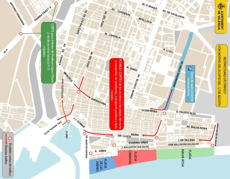 Mapa de cortes de tráfico en Valencia por el eclipse solar.